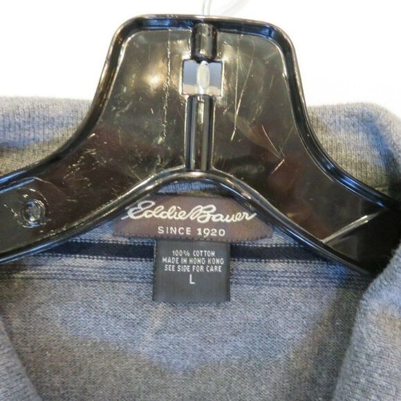 Eddie Bauer Shirt Mens Size Large Golf Polo Grey Black Stripe Heavyweight Cotton - Picture 4 of 8